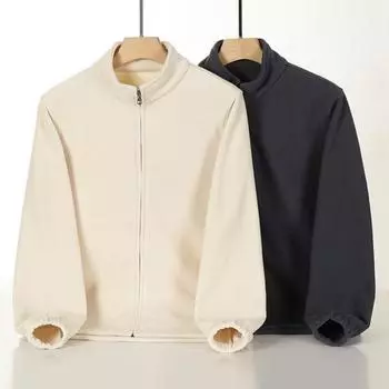 Мужская флисовая куртка для активного отдыха, ветровка с подкладкой на молнии, толстая двухсторонняя куртка с длинным рукавом, теплая однотонная осенне-зимняя верхняя одежда для спорта и офиса M темно-серого