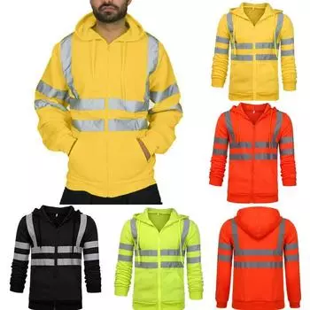 Мужская флисовая куртка Hi Vis Viz с отражающей видимостью, пальто, защитная рабочая одежда, толстовки на молнии XXL оранжевый