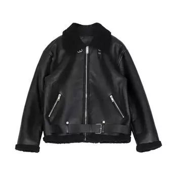 Мужская флисовая куртка из меха ягненка, мужская зимняя утолщенная куртка из корейского стиля, свободная кожаная куртка для мужчин M чёрный