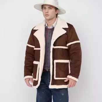 Мужская флисовая куртка куртка утолщенная осень и зима британский стиль лацкан меховая интеграция S темно-коричневого