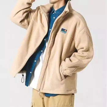 Мужская флисовая куртка, осеннее теплое пальто в стиле BF, уличная одежда в корейском стиле, свободный универсальный однотонный шерстяной топ в консервативном стиле M зелёный