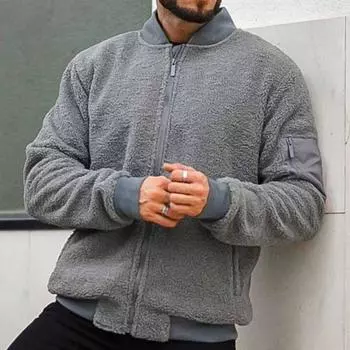 Мужская флисовая куртка с длинным рукавом и молнией, повседневное пальто с M серый