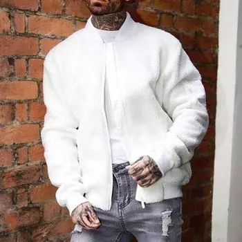 Мужская флисовая куртка с длинным рукавом, повседневное пальто на молнии с карманами, однотонная верхняя одежда на осень-зиму M абрикосовый