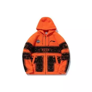 Мужская флисовая куртка с капюшоном Li Ning Cba Series Color Block, теплая, оранжевая, AWDQ427-2 M