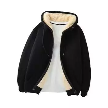 Мужская флисовая куртка с капюшоном, зимняя, утолщенная, застежка-молния, теплая, повседневная, однотонная толстовка с капюшоном на молнии, пальто для осени и зимы XL чёрный