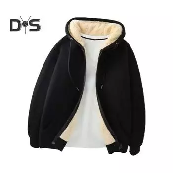 Мужская флисовая куртка с капюшоном, зимняя, утолщенная, застежка-молния, теплая, повседневная, однотонная толстовка с капюшоном на молнии, пальто для осени и зимы M серый