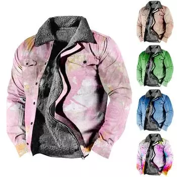 Мужская флисовая куртка с принтом, утолщенное пальто, мужская повседневная модная теплая куртка XXL синий