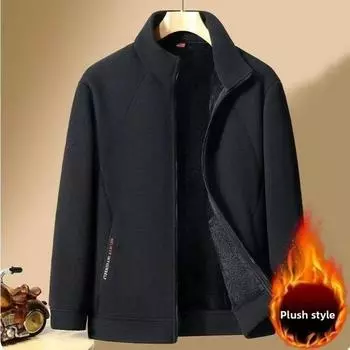 Мужская флисовая куртка с толстым флисом и худи свободного кроя для повседневного тепла, куртка со стоячим воротником M чёрный