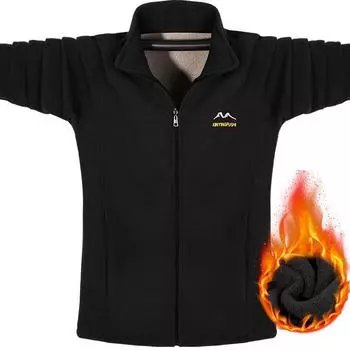 Мужская флисовая куртка с утолщенным бархатом, теплая свободная куртка большого размера из флиса на весну и осень L темно-синий