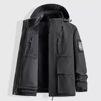 Мужская флисовая куртка со съемной внутренней подкладкой и капюшоном, свободная куртка 6XL