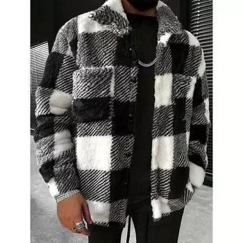 Мужская флисовая куртка в клетку с цветными блоками, повседневное стильное пальто с длинным рукавом, зимняя и осенняя верхняя одежда S