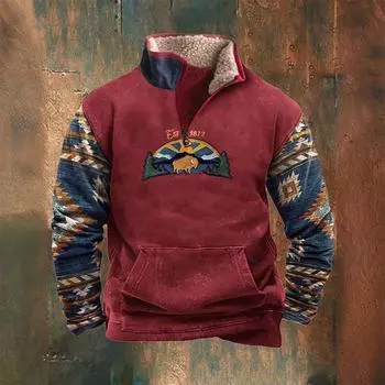 Мужская флисовая куртка в стиле вестерн, ковбойский свитер с принтом головы быка, застежка-молния на 1/4, воротник-стойка, длинный рукав, толстовки в деревенском стиле, пальто-пуловеры S земля желтый