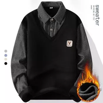 Мужская флисовая рубашка поло, мужской пуловер, осенне-зимняя футболка, свитер с воротником, холодная блузка, темно-синий цвет хаки, корейская одежда XXXXL