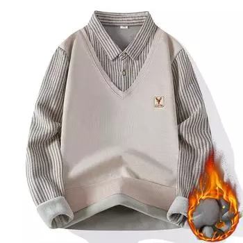 Мужская флисовая рубашка поло, мужской пуловер, осенне-зимняя футболка, свитер с воротником, холодная блузка, темно-синий цвет хаки, корейская одежда XXXXL чёрный