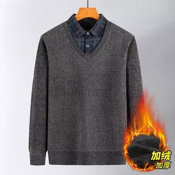 Мужская флисовая рубашка-поло с имитацией двух частей, осенне-зимняя, в клетку, с лацканами, из шенилла, утолщенная, теплая, для ношения под низ M серый