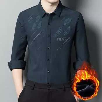 Мужская флисовая рубашка зимняя молодежная мода с принтом на лацканах плотная рубашка деловая мужская одежда 48-165