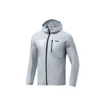 Мужская флисовая светоотражающая спортивная куртка Li Ning Running Series с цветными блоками и капюшоном, с длинными рукавами, цвет серый AFDR691-2 S