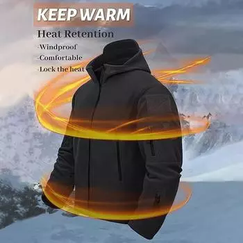 Мужская флисовая тактическая куртка на молнии с капюшоном, теплая верхняя одежда, однотонная базовая спортивная куртка, мужская одежда S чёрный