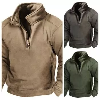 Мужская флисовая теплая толстовка на молнии с v-образным вырезом, спортивные пальто на открытом воздухе, пуловер, мужская повседневная верхняя одежда S армия зеленый