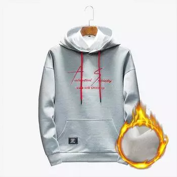 Мужская флисовая толстая верхняя одежда с длинными рукавами, модная повседневная толстовка с круглым вырезом и принтом L красный