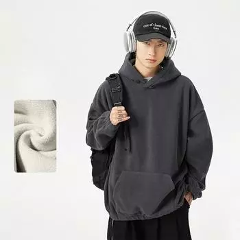 Мужская флисовая толстовка с капюшоном весна-осень, простая модная однотонная толстовка с капюшоном M