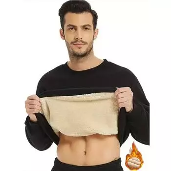 Мужская флисовая толстовка с круглым вырезом, однотонная, теплая и удобная, подходит для осени и зимы в качестве нижнего белья и верхней одежды 4XL чёрный