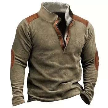 Мужская флисовая толстовка в стиле ретро с цветными блоками и воротником-стойкой S