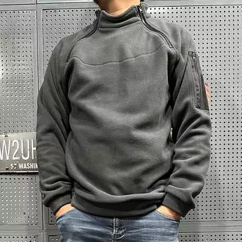 Мужская флисовая уличная теплая дышащая тактическая молния с воротником-стойкой и длинными рукавами повседневная однотонная толстовка S бежевый