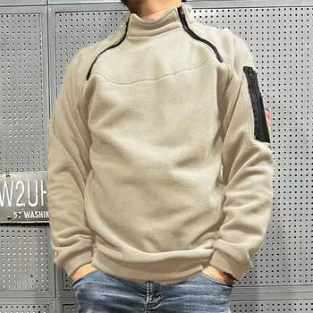 Мужская флисовая уличная теплая дышащая тактическая молния с воротником-стойкой и длинными рукавами повседневная однотонная толстовка XXL армия зеленый