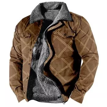 Мужская флисовая утепленная куртка с клетчатым принтом, мужская повседневная модная теплая куртка L армия зеленый