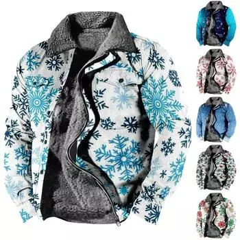 Мужская флисовая утепленная куртка с рождественским принтом, мужская повседневная модная теплая куртка XL белый