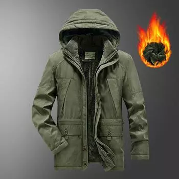 Мужская флисовая утолщенная куртка большого размера свободного покроя для людей среднего возраста и молодежи с хлопковой подкладкой для активного отдыха на открытом воздухе M хаки