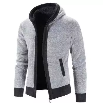 Мужская флисовая утолщенная куртка-свитер, мужская корейская версия молодежного повседневного теплого вязаного свитера-кардигана M