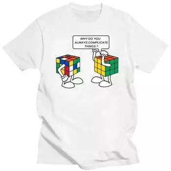 Мужская футболка 100% хлопок Интересный принт кубика Рубика Летняя повседневная крутая свободная футболка с круглым вырезом Мужские топы S чёрный