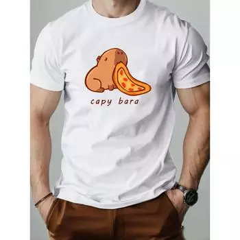 Мужская футболка 100% хлопок с принтом в виде капибары, летняя дышащая повседневная футболка с коротким рукавом и круглым вырезом, модная XXXXL чёрный