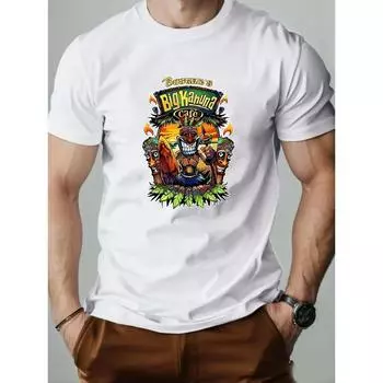 Мужская футболка 100% хлопок с принтом в виде мультфильма Tribe, летняя свободная шея, дышащая, повседневная, с коротким рукавом, модная футболка XXXXL синий