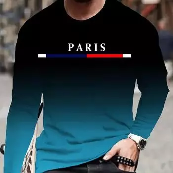 Мужская футболка, 3D-печать, О-образный вырез, длинный рукав, повседневная, легкий топ, спортивная одежда, повседневная, большой размер, модная L