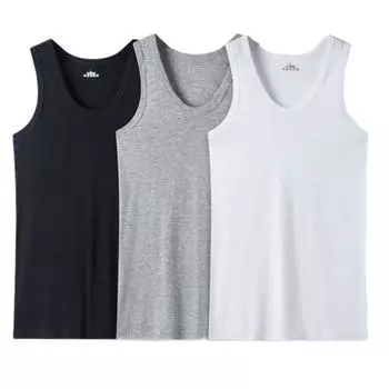 Мужская футболка без рукавов из 3 предметов, хлопковый жилет, топ, толстовка для фитнеса, нижнее белье для мальчиков, майки, майка L чёрный