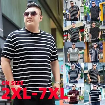 Мужская футболка больших размеров для высоких, черная, летняя, свободного покроя, хлопковая, 2XL-7XL 7XL