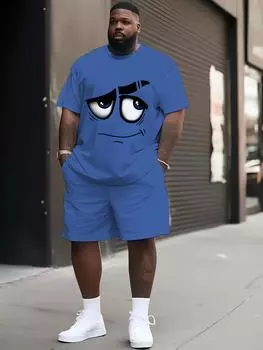 Мужская футболка больших размеров с 3D-принтом и изображением мультяшного лица, повседневная футболка с круглым вырезом и коротким рукавом, смесь полиэстера и спандекса, летняя уличная одежда S