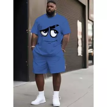 Мужская футболка больших размеров с 3D-принтом и изображением мультяшного лица, повседневная футболка с круглым вырезом и коротким рукавом, свободный летний уличный стиль S