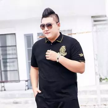 Мужская футболка больших размеров с короткими рукавами и лацканами Fat Man, очень большая свободная тонкая хлопковая майка с воротником, летняя 2XL чёрный