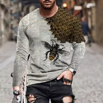 Мужская футболка больших размеров с принтом 3D, топы с длинными рукавами, футболка с круглым вырезом