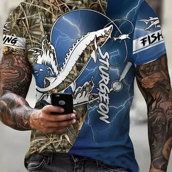 Мужская футболка больших размеров с принтом рыбы и коротким рукавом, летняя мужская одежда S