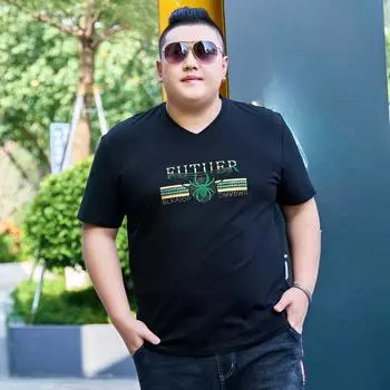 Мужская футболка больших размеров с v-образным вырезом Fat Man, модная трендовая футболка с половиной рукавов, топ, летняя одежда Fat Man, тонкая 7XL 2XL чёрный
