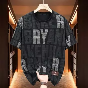 Мужская футболка большого размера, летние топы, модная футболка больших размеров 3XL-11XL с коротким рукавом, летняя мужская одежда 3XL(75kg-85kg) чёрный