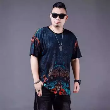 Мужская футболка большого размера мужская tide of Ice Silk Speed Dry с короткими рукавами свободного покроя плюс большая спортивная футболка толстые топы с половиной рукавов M