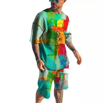 Мужская футболка большого размера с абстрактным граффити и 3D цифровым принтом, спортивные повседневные шорты с короткими рукавами, мужская футболка, спортивная повседневная S