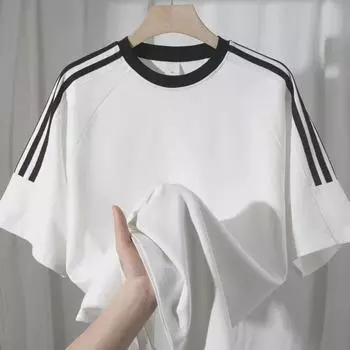 Мужская футболка большого размера с коротким рукавом и реглан - классический дизайн с тремя полосками, свободный крой, летний модный повседневный стиль L