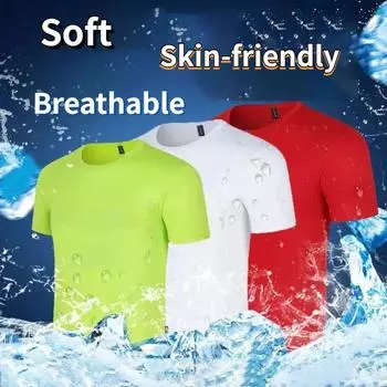 Мужская футболка Быстросохнущая футболка с круглым вырезом Спортивная с коротким рукавом Повседневная вентиляция и воздушный поток S оранжевый